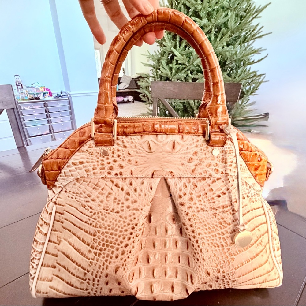 RARE Brahmin Cream and Carmel Louise Rose Satchel